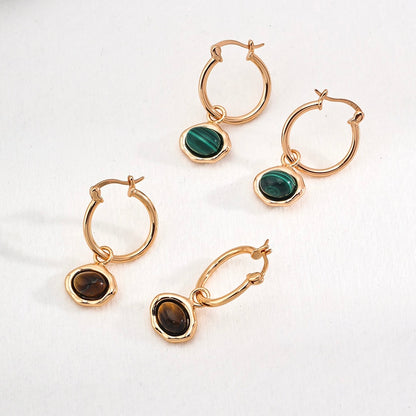 Natural Tiger Eye Stone Malachite Stone Hoops