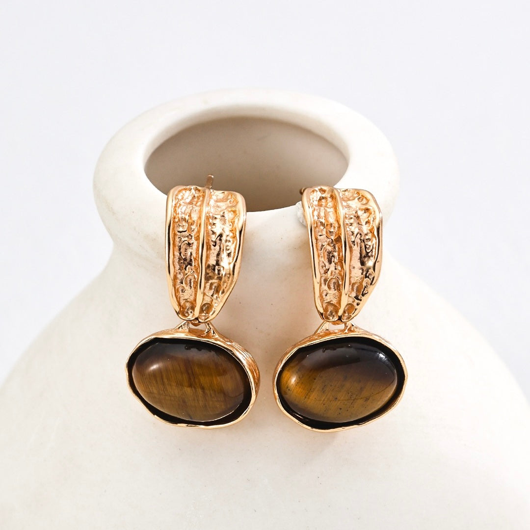 Natural Tiger Eyes Stone Earring