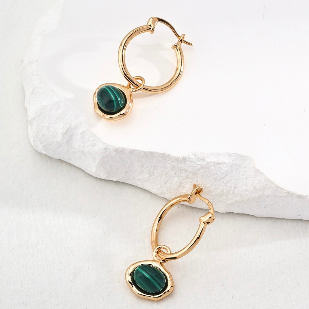 Natural Tiger Eye Stone Malachite Stone Hoops