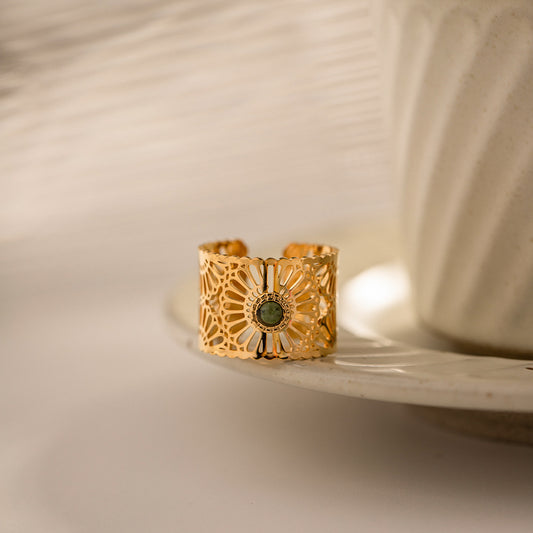 Hollow-out Ring With Inlaid Natural Stones